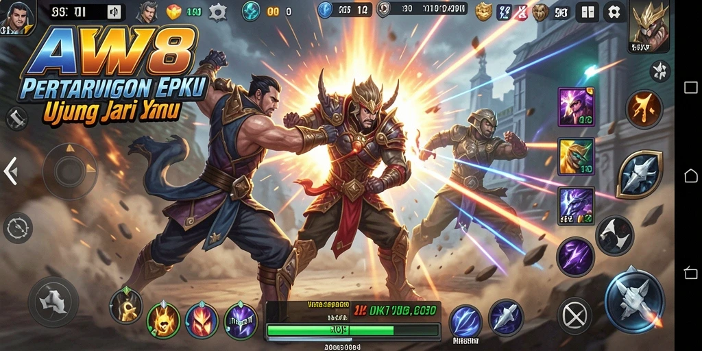 Screenshot dari gameplay Fighting AW8 yang mendebarkan.