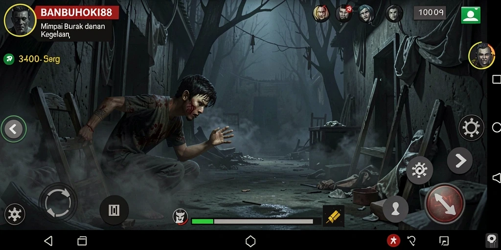 Tangkapan layar menampilkan suasana menyeramkan gameplay BANBUHOKI88.