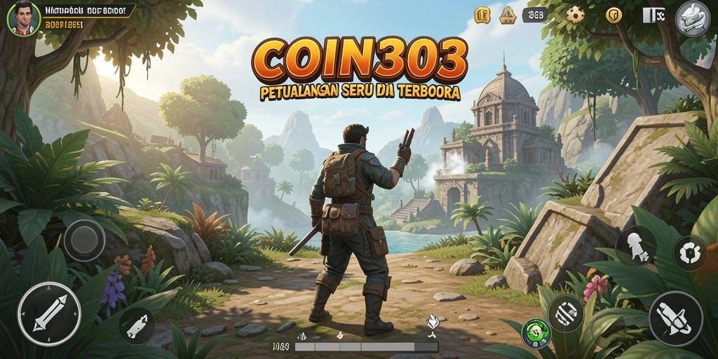 Screenshot gameplay COIN303 menampilkan dunia terbuka yang luas dan kaya.