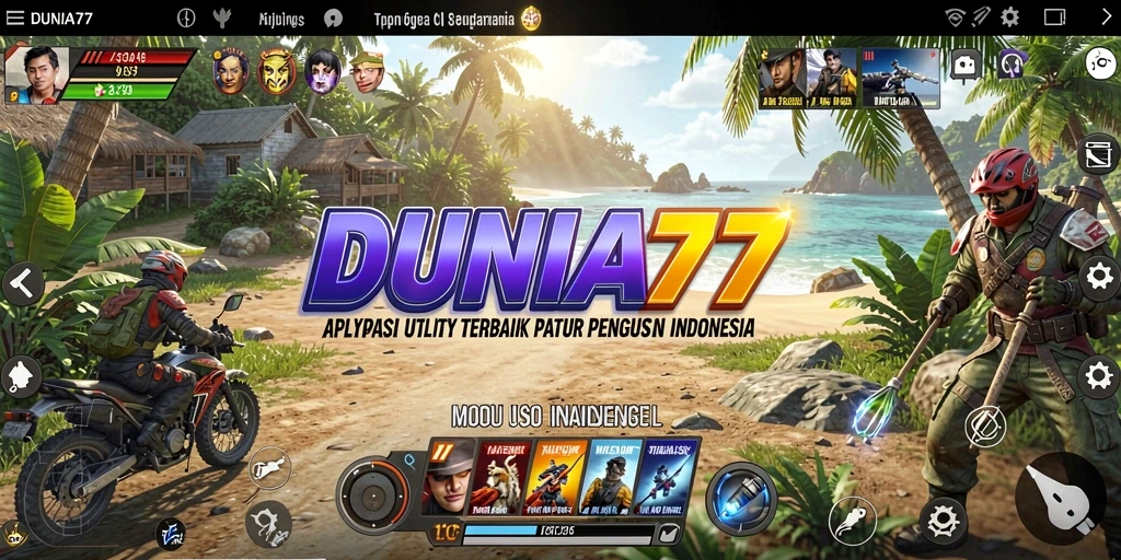 Tampilan antarmuka utama DUNIA77 dengan berbagai fitur utility.