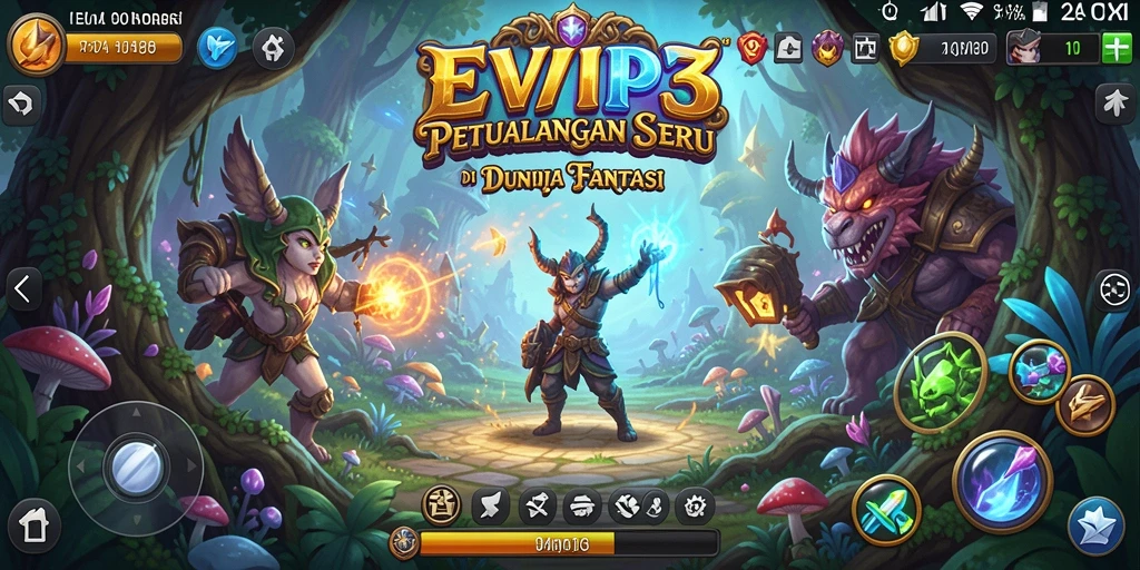 Screenshot gameplay EVIP3 menampilkan aksi seru petualangan di dunia fantasi.