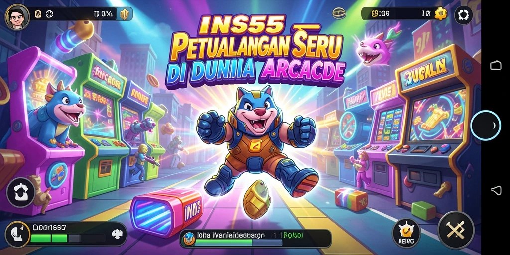 Tangkapan layar utama INS55 menampilkan aksi seru dalam game Arcade.