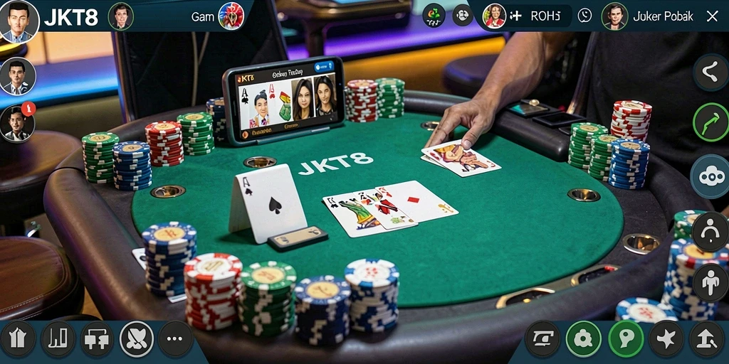 Tampilan gameplay JKT8 dengan aksi poker yang mendebarkan.