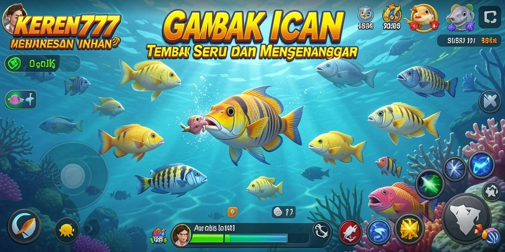 Tampilan gameplay KEREN777 yang seru dalam menembak ikan.