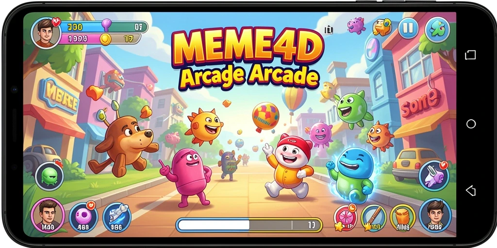 Screenshot menunjukkan gameplay seru dalam permainan Arcade MEME4D.