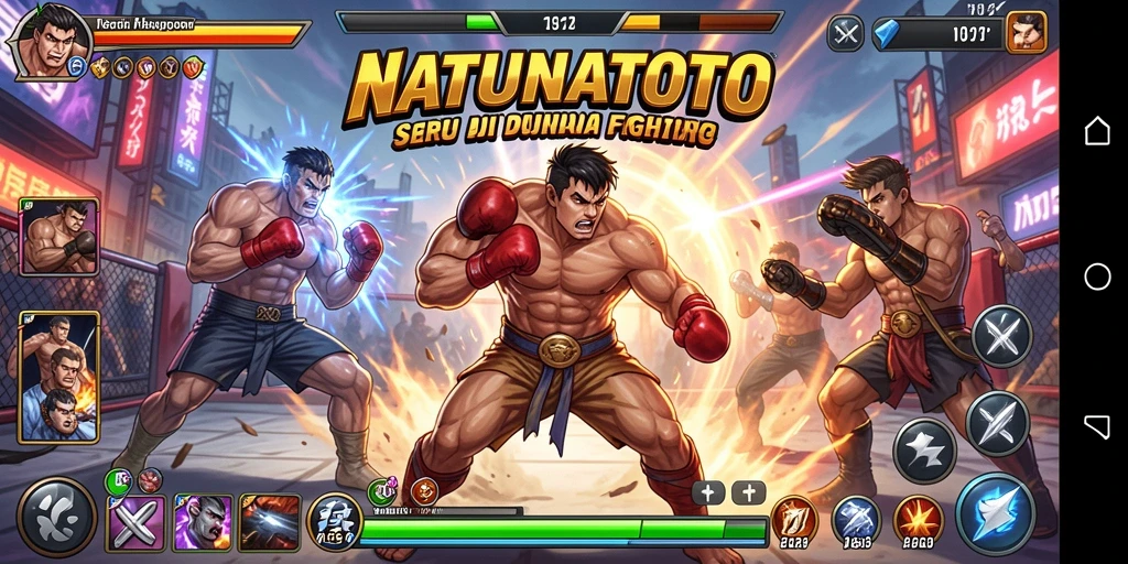Tampilan gameplay NATUNATOTO dengan pertarungan seru dan karakter yang kuat.