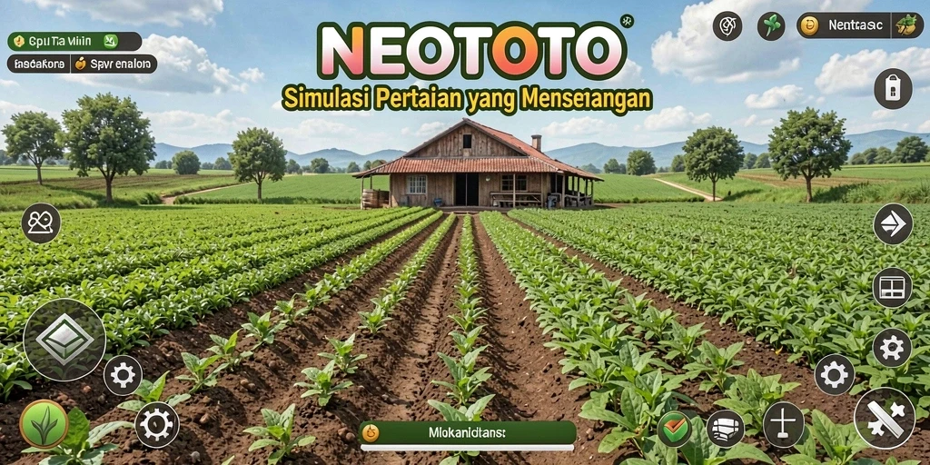 Screenshot NEOTOTO menampilkan pemain sedang bercocok tanam di ladang yang subur.