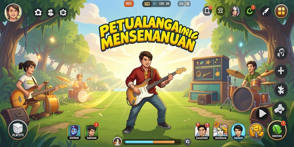 Screenshot gameplay OCATOTO menampilkan tantangan musik yang menyenangkan.