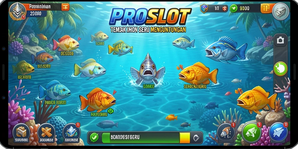 Tampilan gameplay <strong>PROSLOT</strong> dengan aksi menembak ikan yang seru.