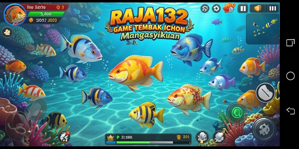 Screenshot gameplay RAJA132 yang menunjukkan aksi menembak ikan.