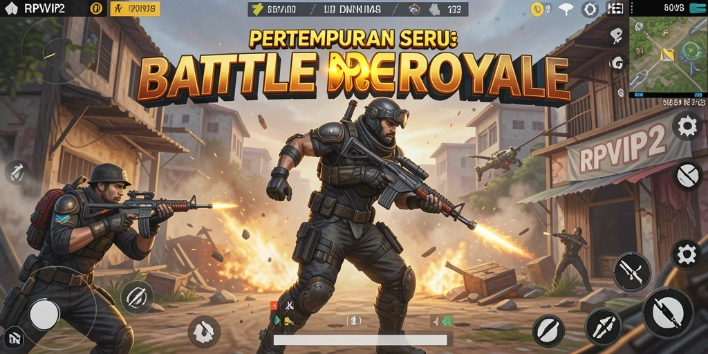 Tampilan gameplay RPVIP2 saat pertarungan intense di arena Battle Royale.