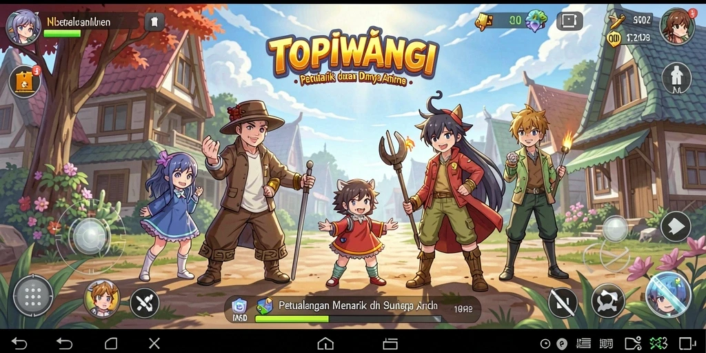 Tampilan gameplay menarik dari TOPIWANGI yang penuh warna dan karakter unik.