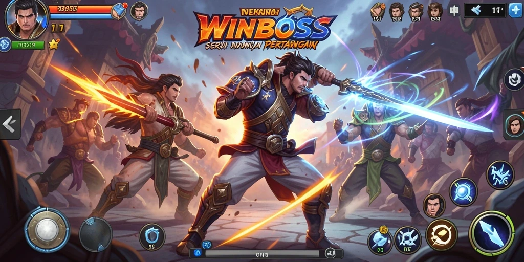Screenshot gameplay WINBOSS yang menunjukkan aksi bertarung yang mendebarkan.